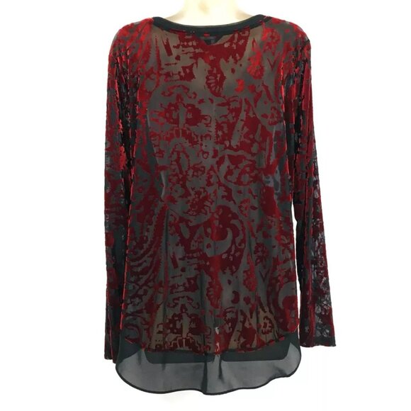 Simply Vera Wang Sz L Red Burnout Velvet Top Sheer Tunic Whimsy Goth - Picture 10 of 13